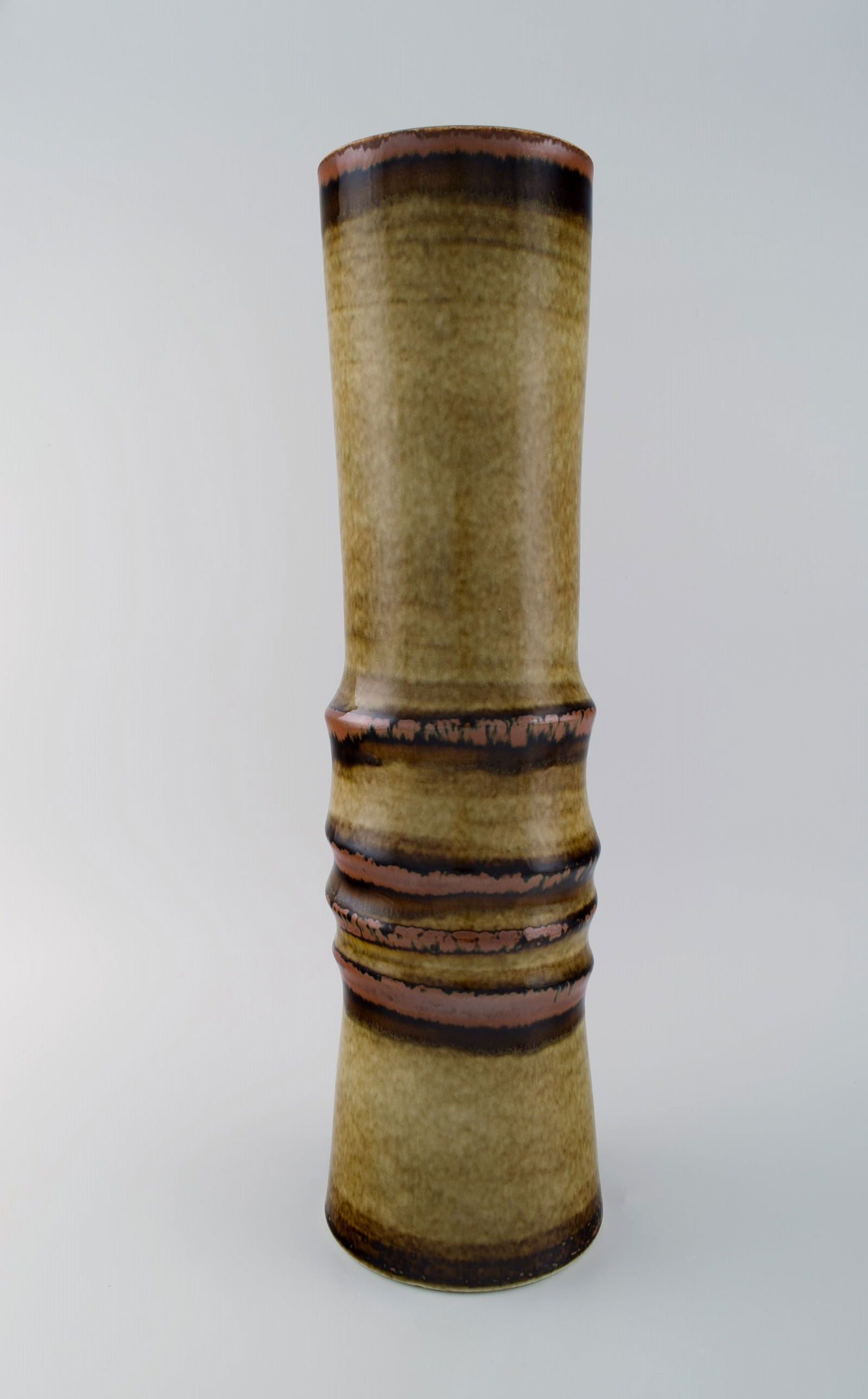 Olle Alberius for Rörstrand. Floor vase in glazed ceramics. Beautiful glaze in brown and light (1 of 7)