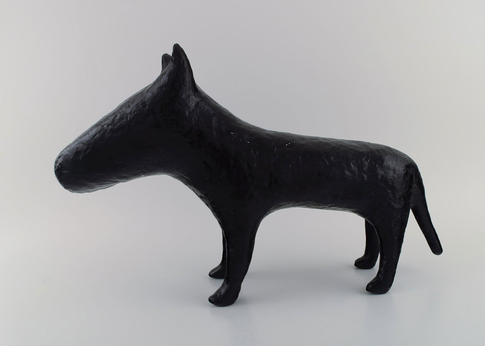 Unknown french designer. Large sculpture in black glazed stoneware. English bull terrier. Late 20th: Title:Unknown french designer. Large sculpture in black glazed stoneware. English bull terrier. Late 20th century.Description:Unknown french designer. Large sculpture in black glazed stoneware.