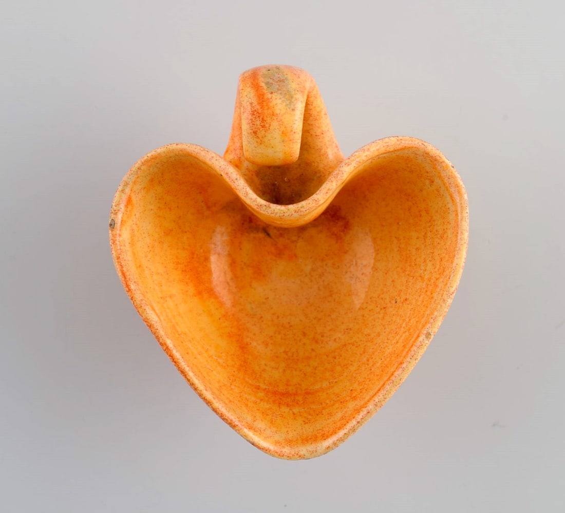 Kähler, Denmark. Cream jug in glazed stoneware. Beautiful orange uranium glaze. 1940s. - 3