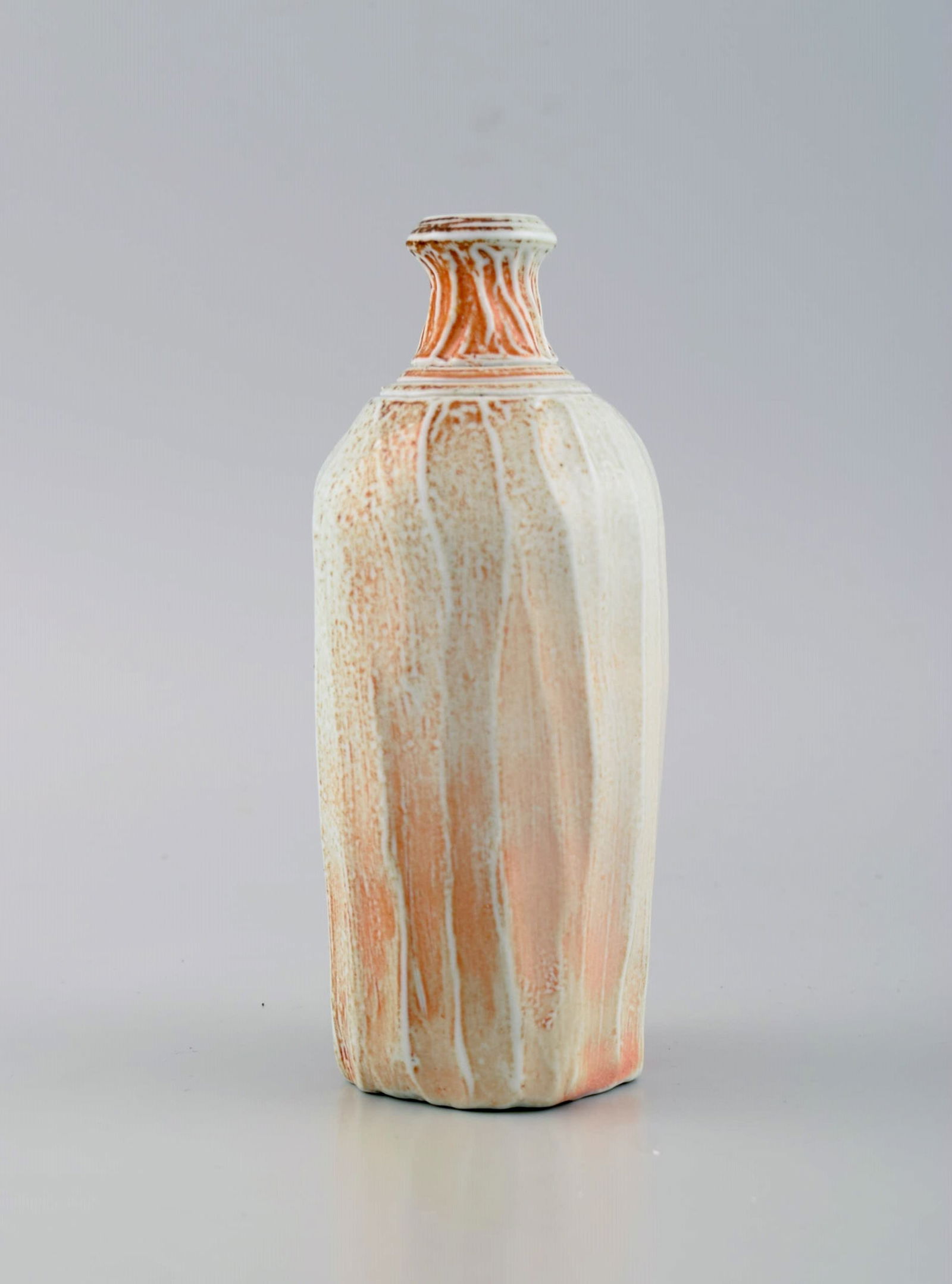 Danish studio ceramicist. Unique vase in glazed stoneware. Beautiful glaze in light and orange (1 of 6)