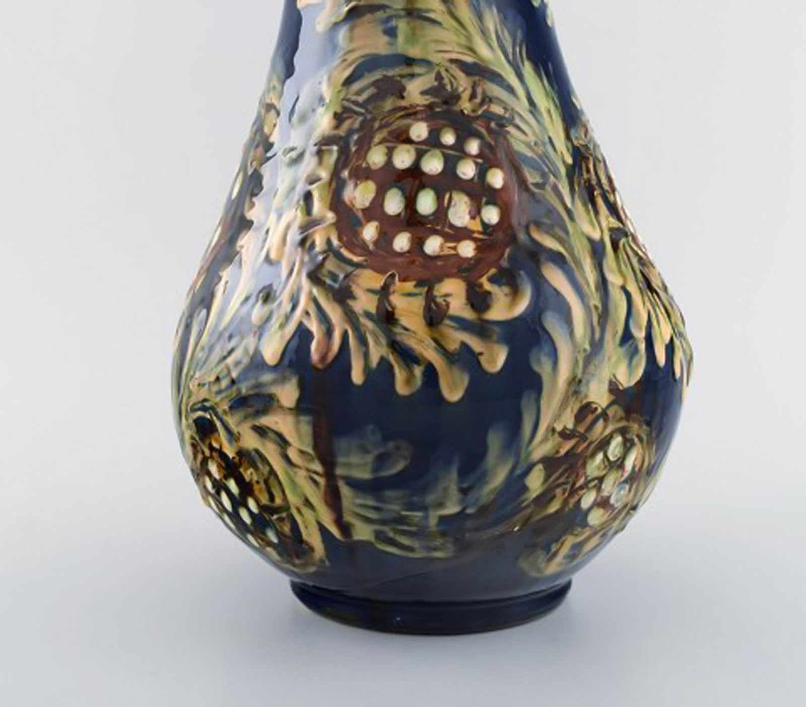 Kähler, HAK. Large vase in glazed stoneware. Flowers on blue background. 1930 / 40s. - 5