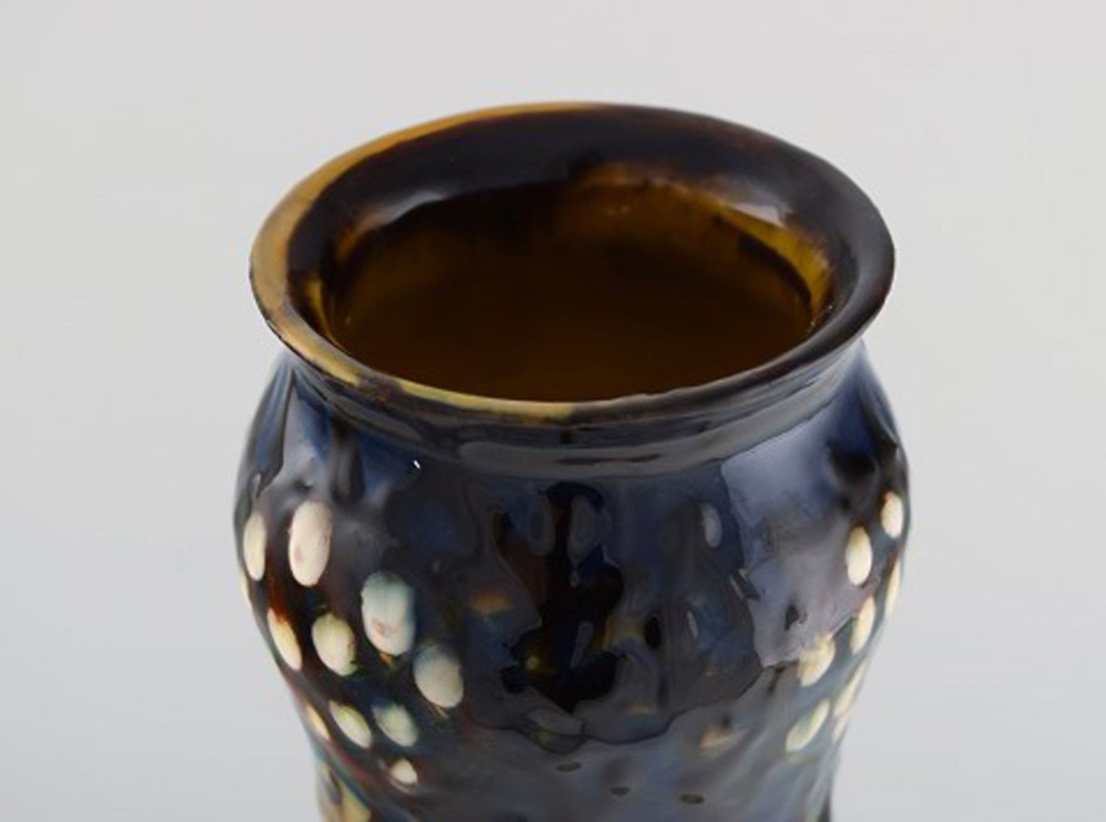 Kähler, HAK. Large vase in glazed stoneware. Flowers on blue background. 1930 / 40s. - 6