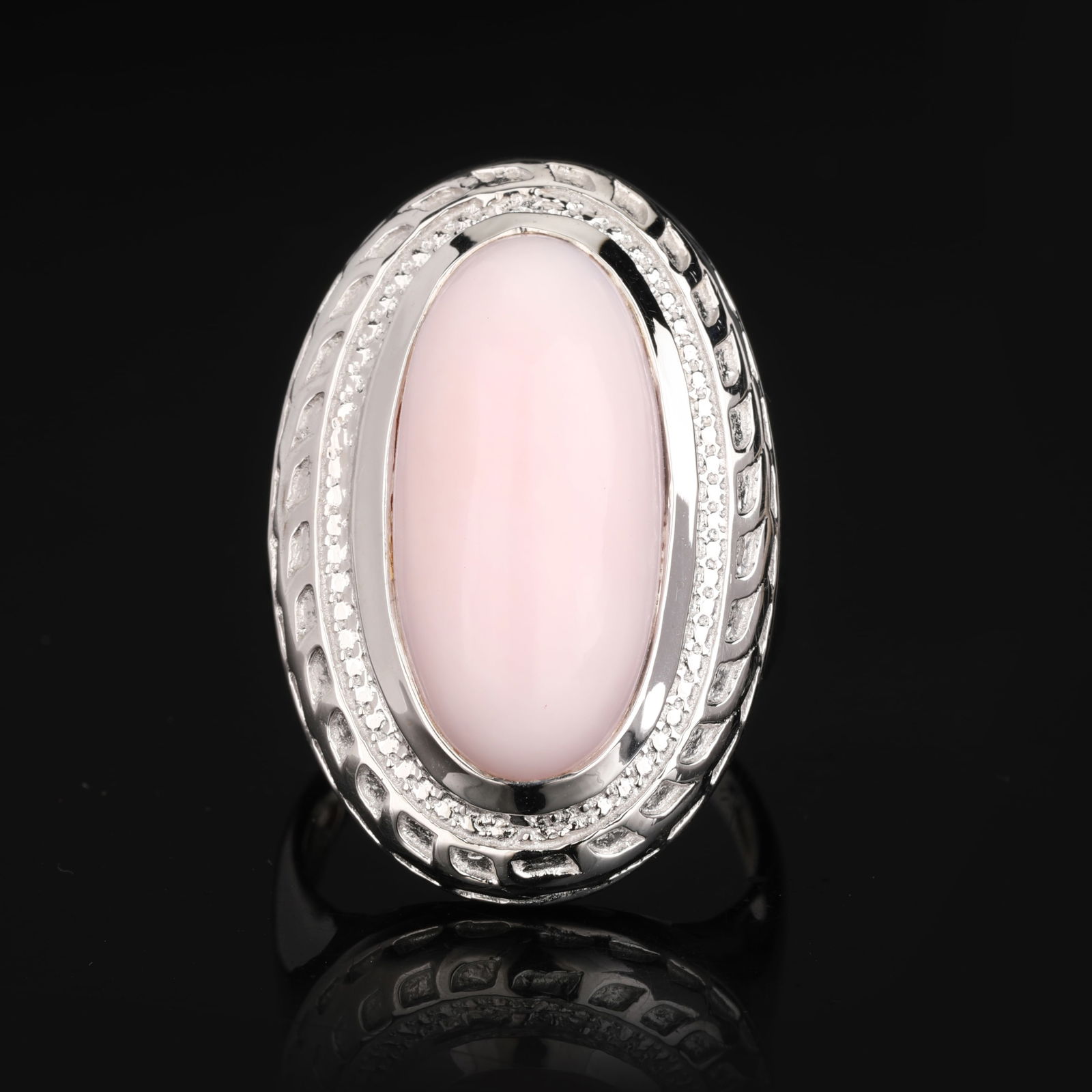 Ring: Pink Opal CAB Oval 22x11mm - 2