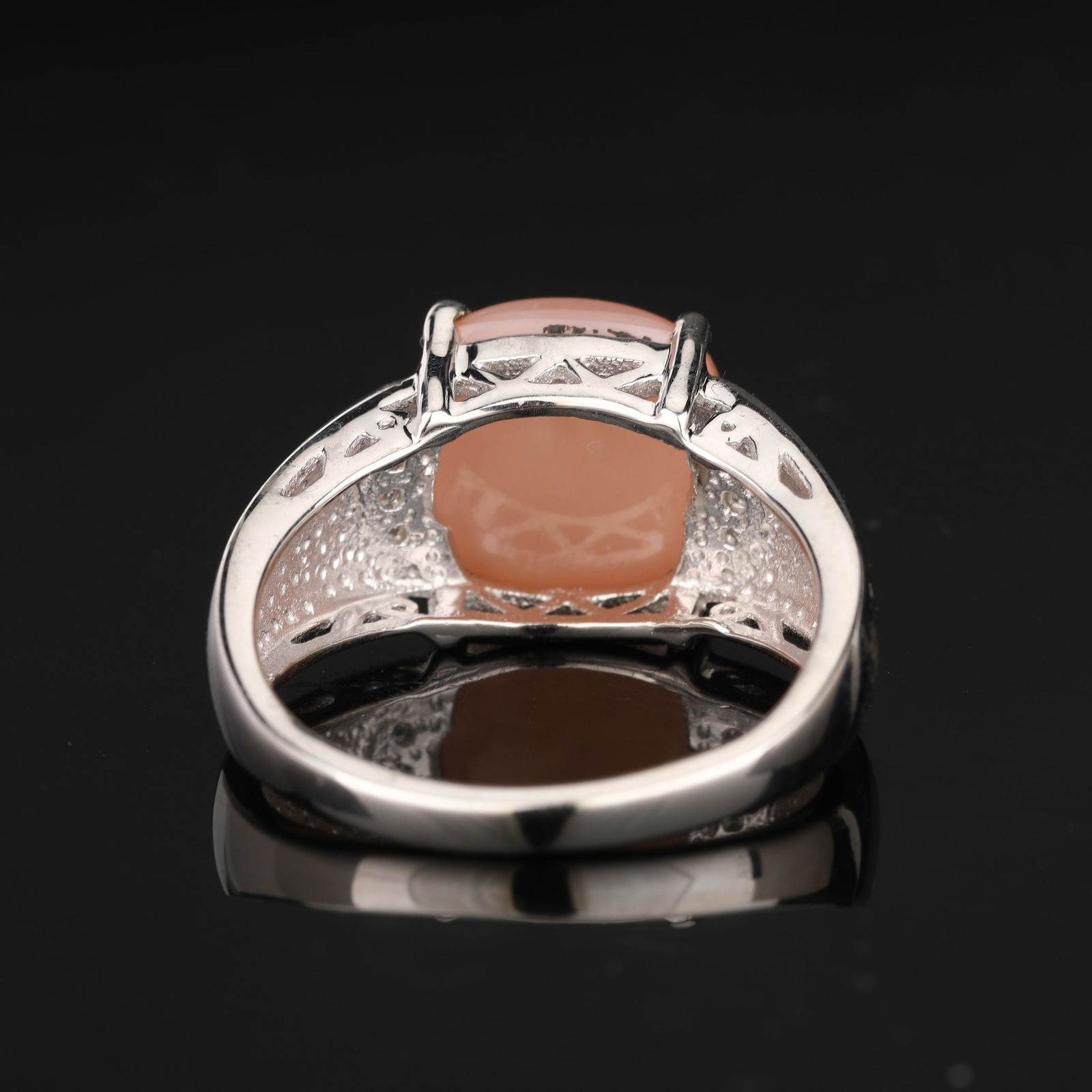 Ring: Peach Moonstone Flat Bottom CAB Cushion 12.00mm - 2