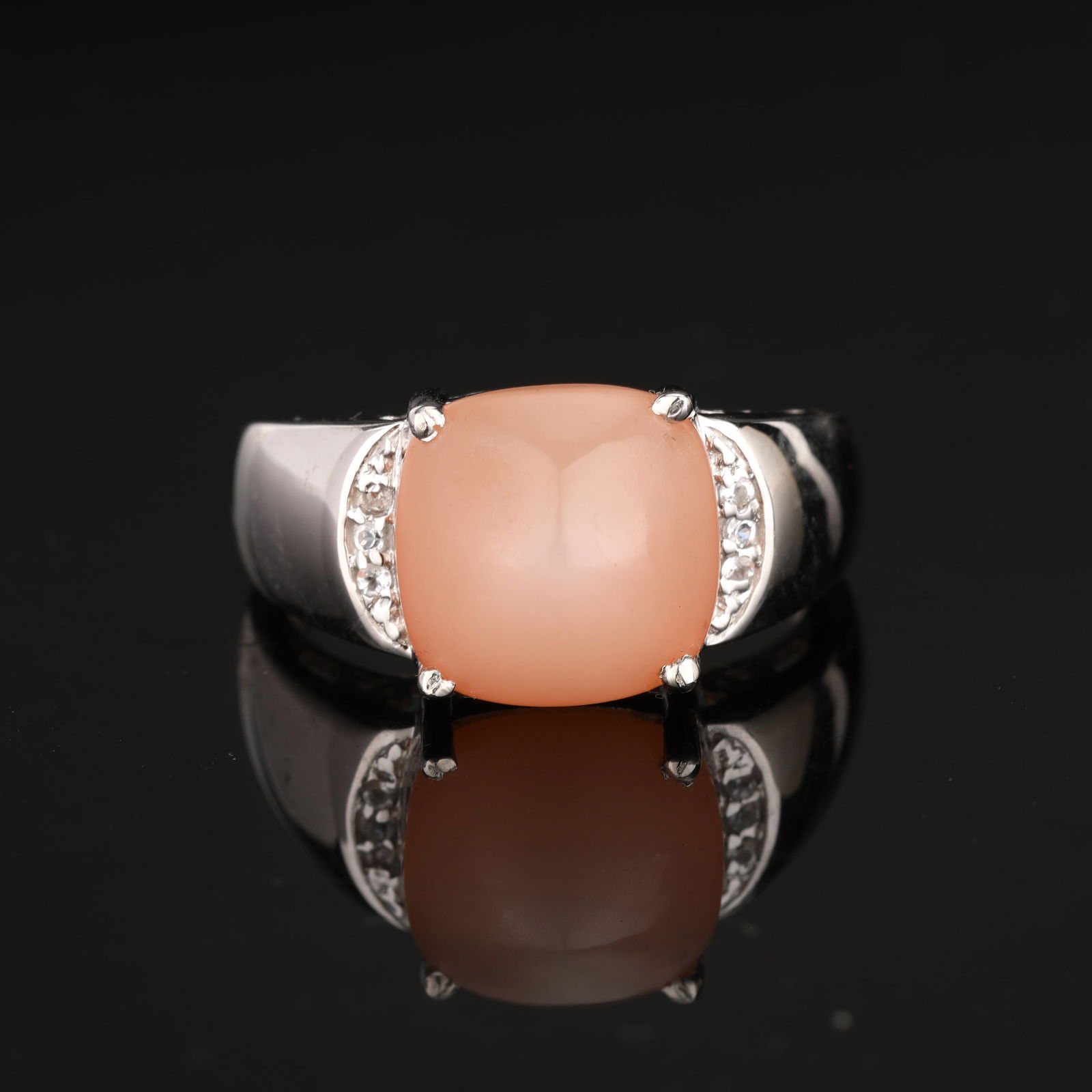 Ring: Peach Moonstone Flat Bottom CAB Cushion 12.00mm - 3