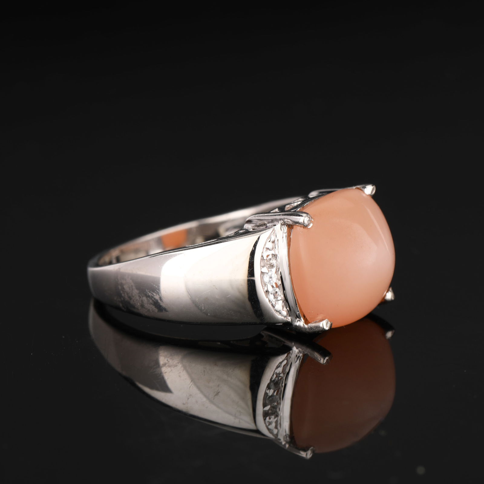 Ring: Peach Moonstone Flat Bottom CAB Cushion 12.00mm - 4