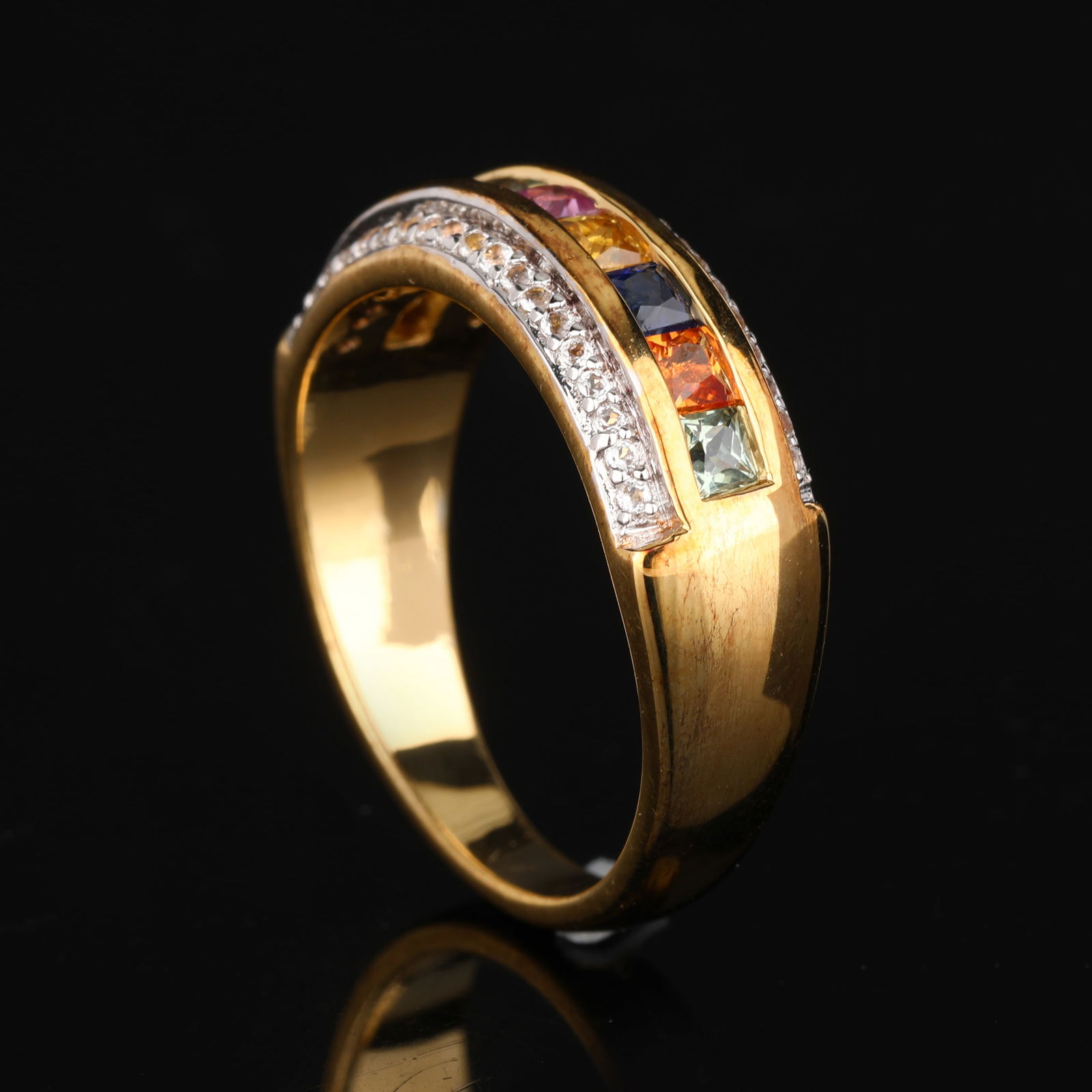 Ring: Green Sapphire Princess Cut Square 2.50mm: No Reserve! Title: Ring: Green Sapphire Princess Cut Square 2.50mm Description: Green Sapphire Princess Cut Square 2.50mm - 2Pcs + Orange Sapphire Princess Cut Square 2.50mm - 2Pcs + Blue Sapphire