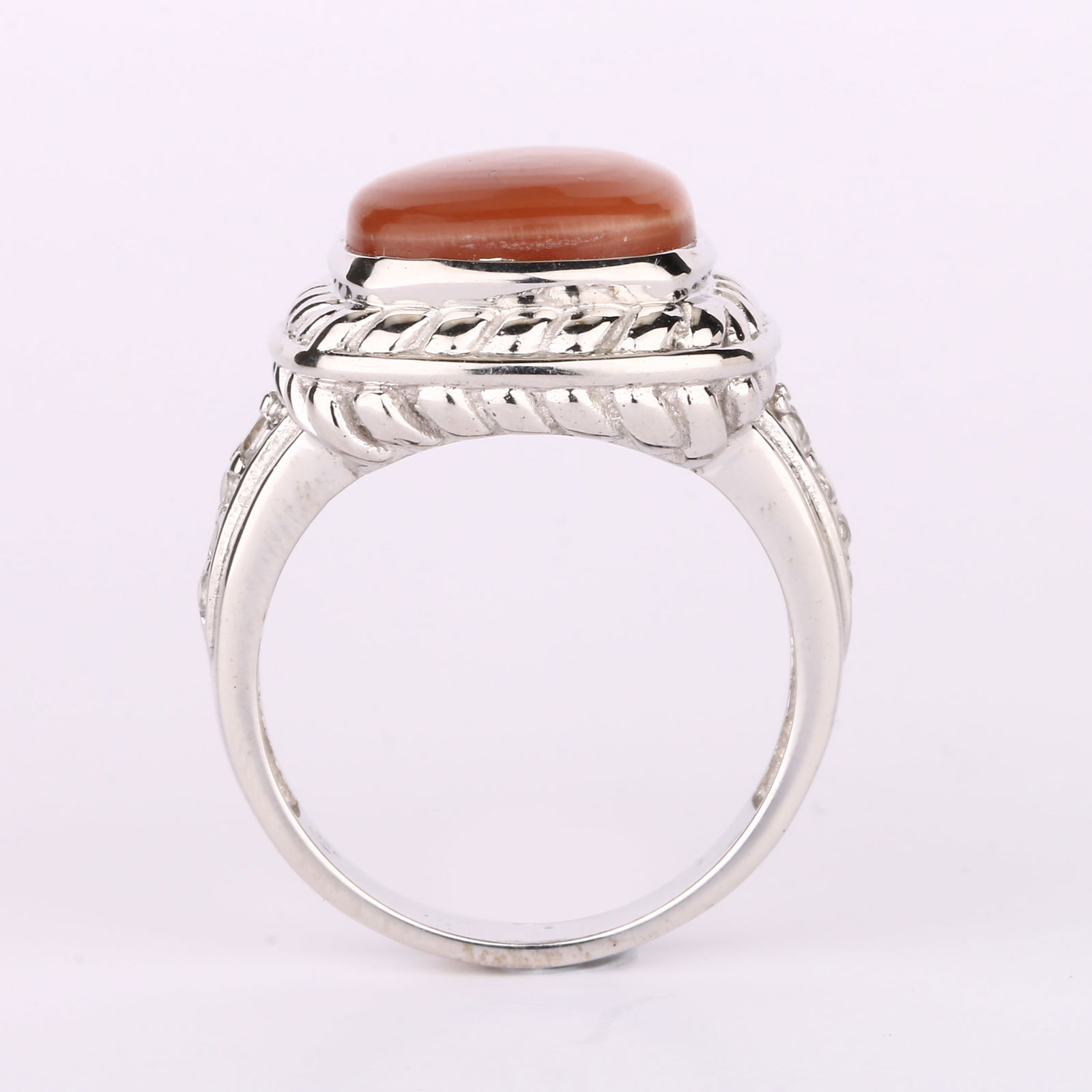 Ring: Peach Moonstone CAB Cushion 11.00mm - 2