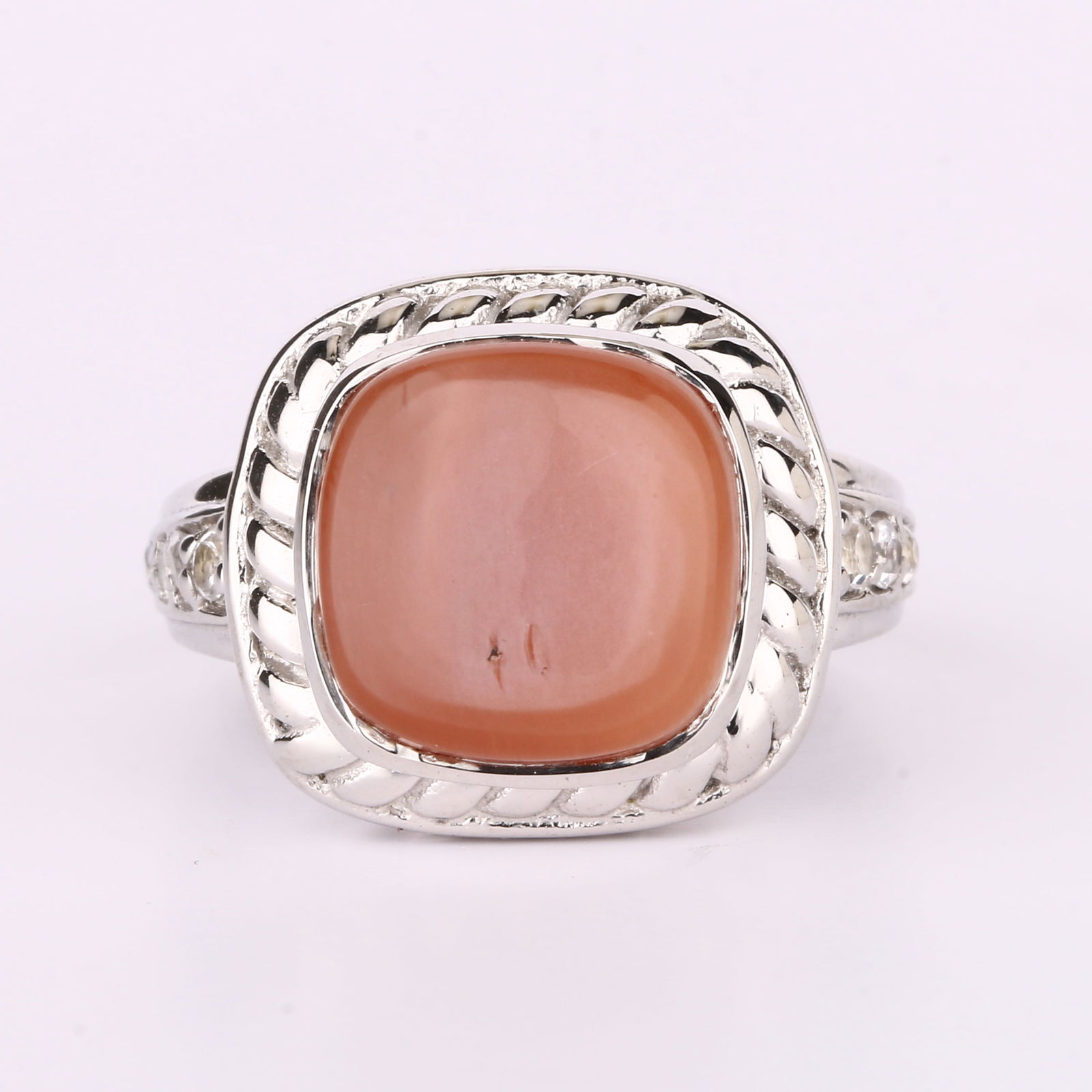 Ring: Peach Moonstone CAB Cushion 11.00mm - 3