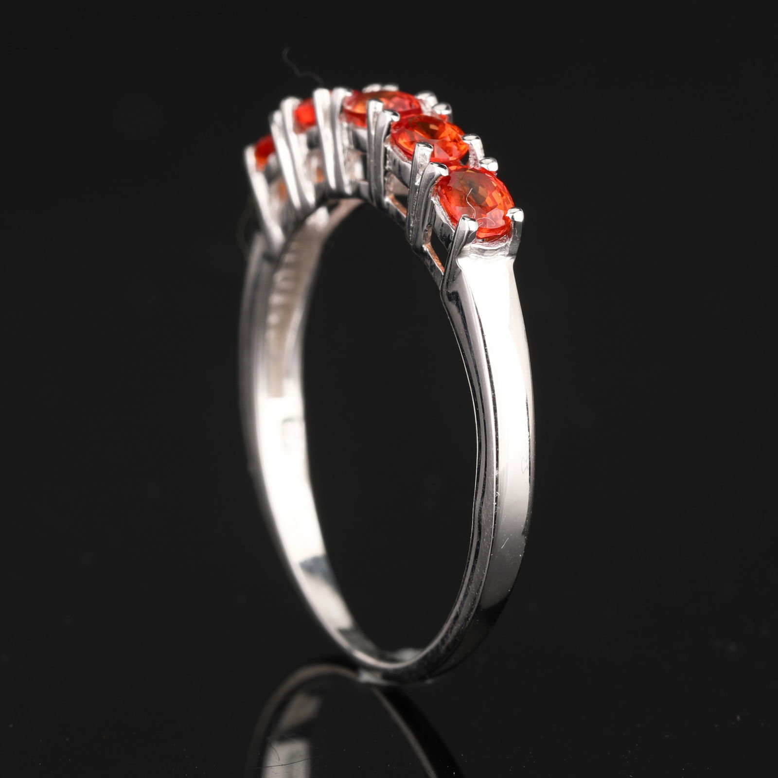 Ring: Orange Sapphire Oval 4x3mm: No Reserve! Title: Ring: Orange Sapphire Oval 4x3mm Description: Orange Sapphire Oval 4x3mm - 5Pcs Date/Period: After 2000 Materials: 925 Silver W/Rhodium Gross Weight: 2 Gem Weight: 1.05 Dia Weight: