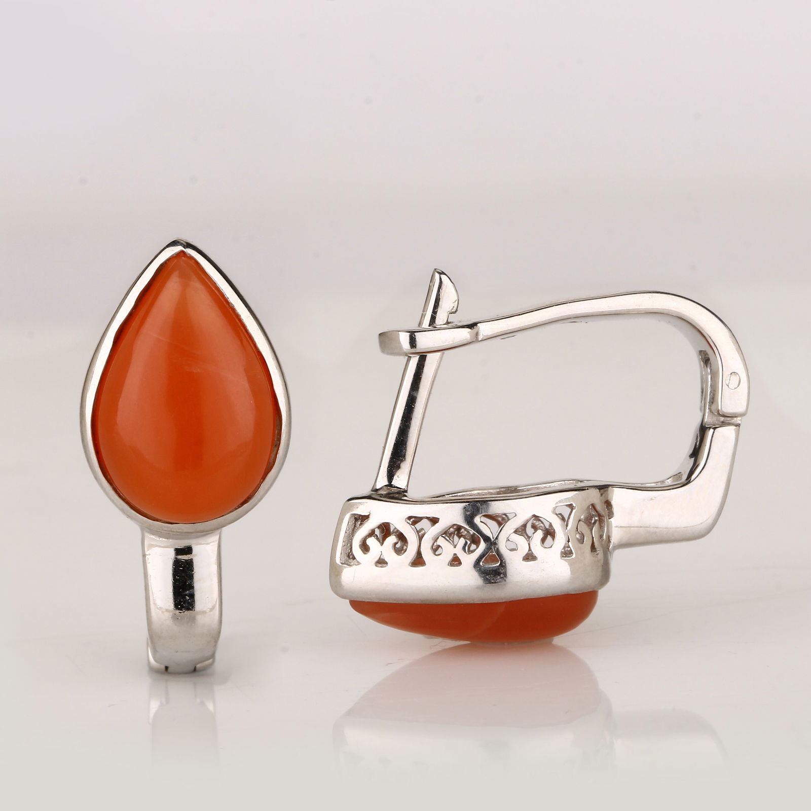 Earrings: Peach Moonstone CAB Pears 12x8mm - 2