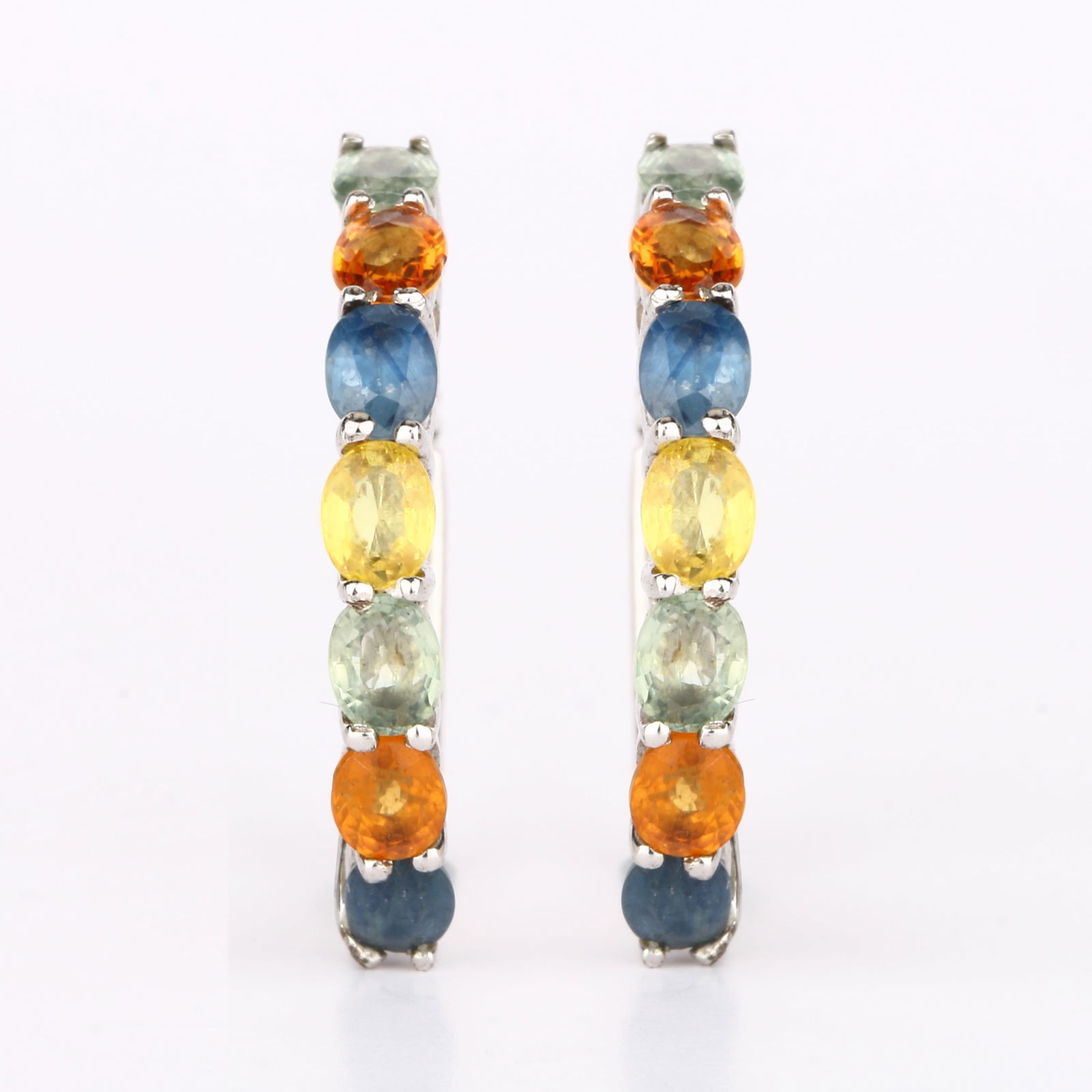 Earrings: Green Sapphire Oval 4x3mm: No Reserve! Title: Earrings: Green Sapphire Oval 4x3mm Description: Green Sapphire Oval 4x3mm - 4Pcs + Orange Sapphire Oval 4x3mm - 4Pcs + Blue Sapphire Oval 4x3mm - 2Pcs + Yellow Sapphire Oval 4x3mm