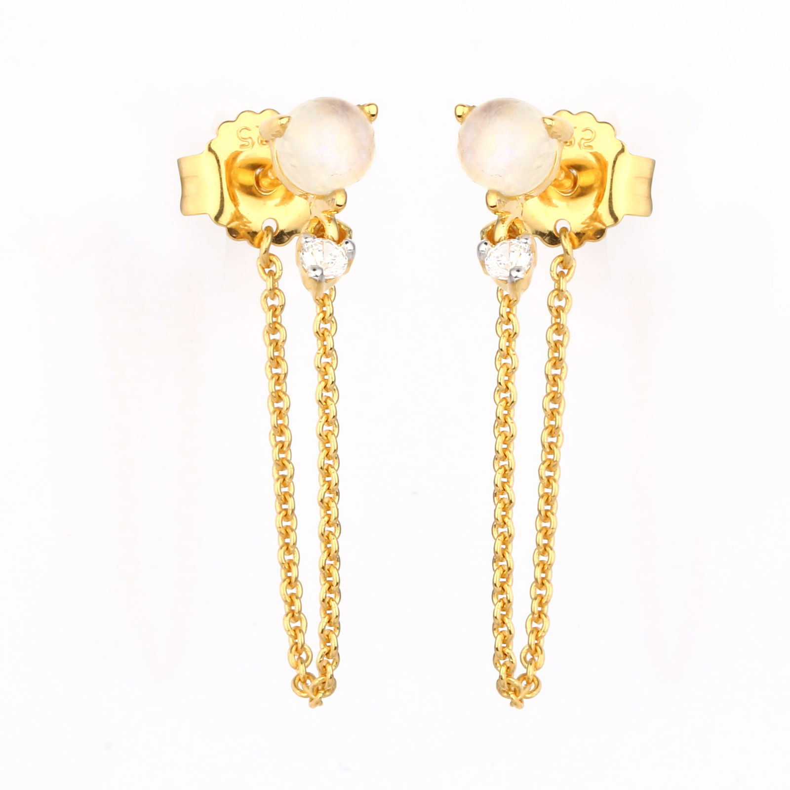 Earrings: White Rainbow Moonstone CAB Round 4.00mm (1 of 4)