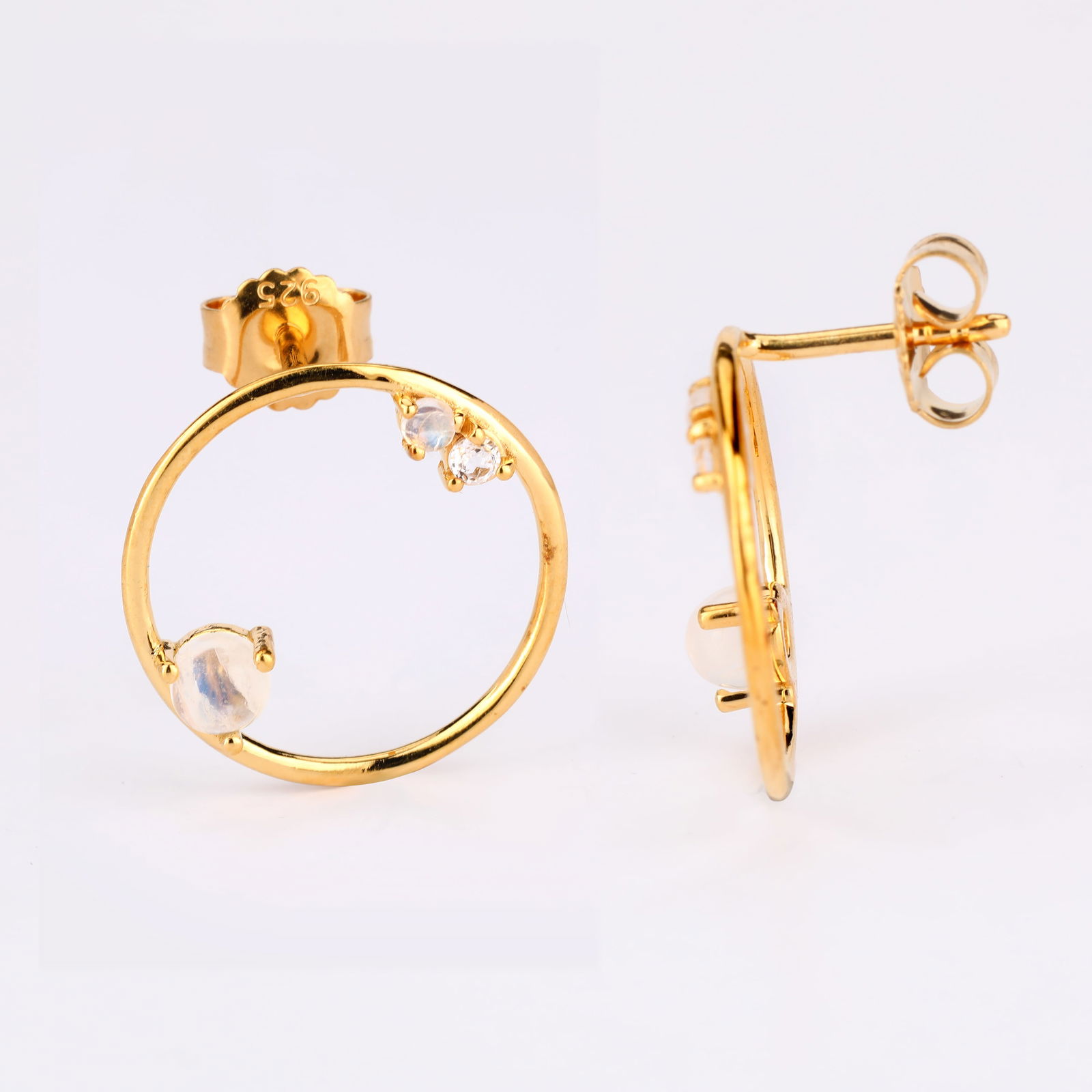 Earrings: White Rainbow Moonstone CAB Round 4.00mm - 2