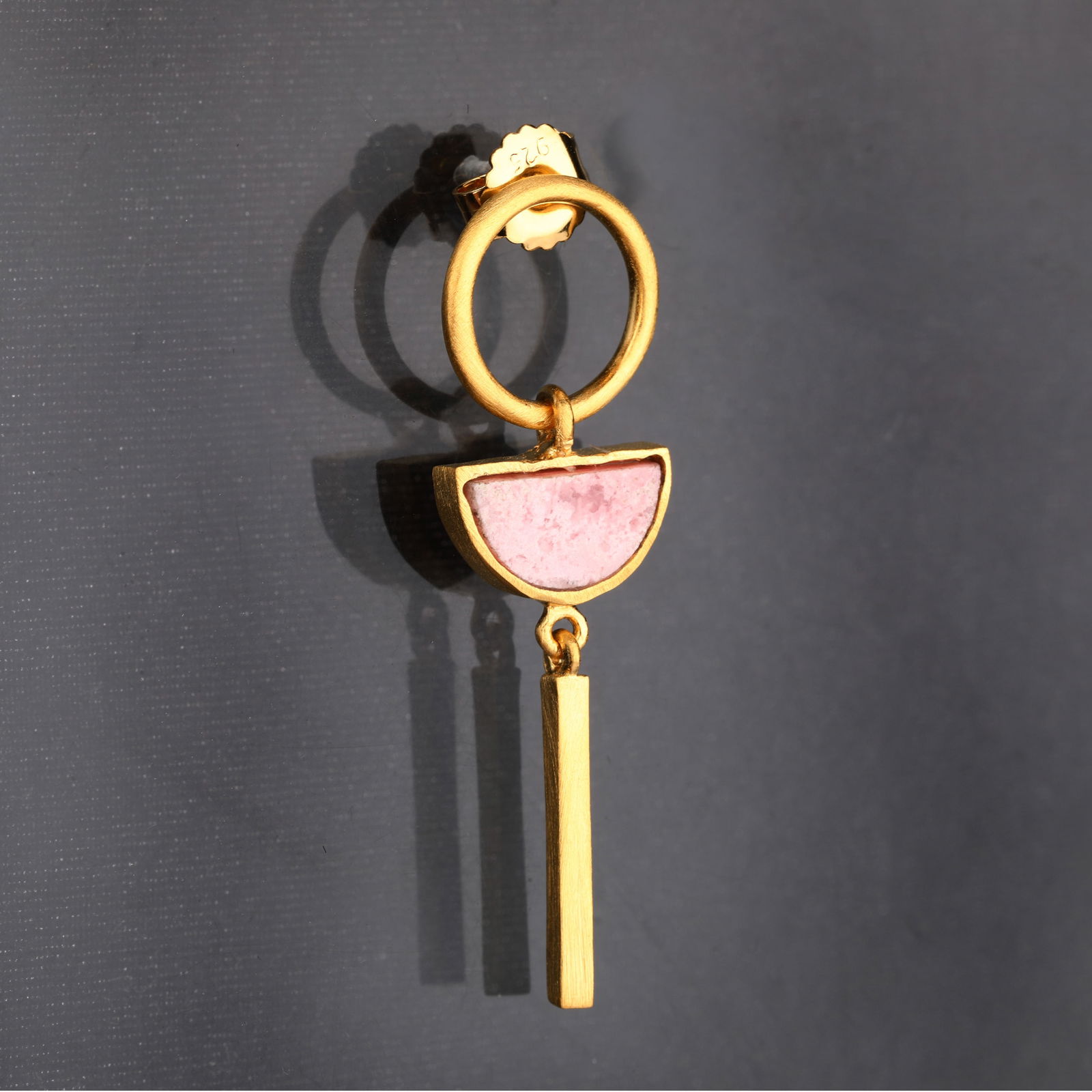 Earrings: Pink Rhodonite Half Moon Shape 10.00mm (1 of 4)