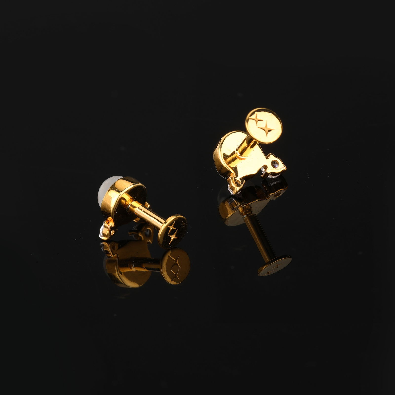 Earrings: White Rainbow Moonstone CAB Round 4.00mm - 4