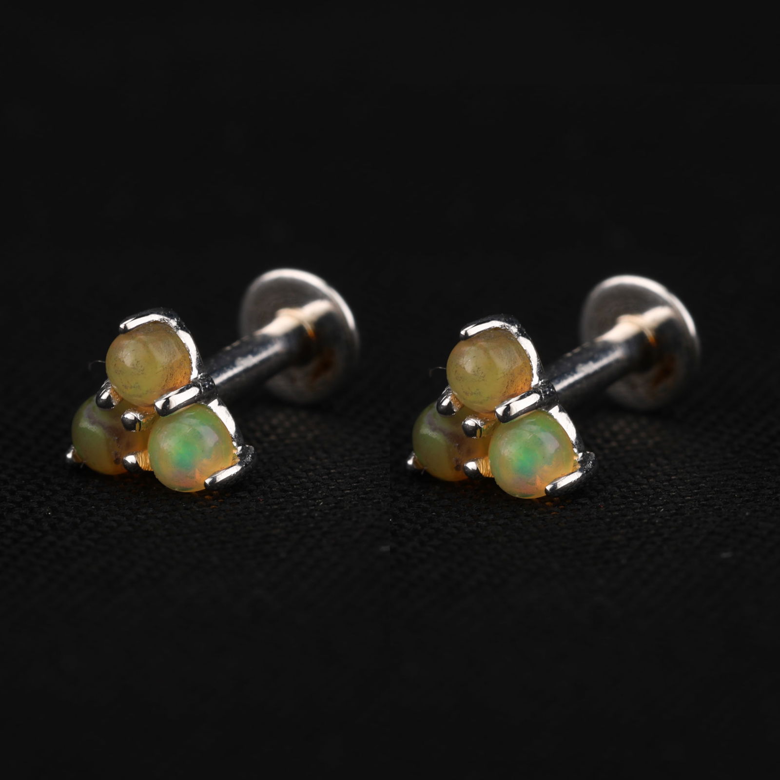 Earrings: Ethiopian Opal CAB Round 2.00mm: No Reserve! Title: Earrings: Ethiopian Opal CAB Round 2.00mm Description: Ethiopian Opal CAB Round 2.00mm - 3Pcs Date/Period: After 2000 Materials: 925 Silver W/Rhodium Gross Weight: 0.74 Gem Weight:
