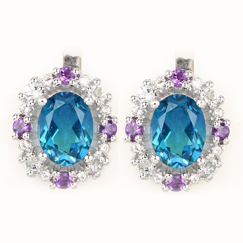 Earrings: Amethyst Tanzanite Bi Color Doublet Quartz Oval 8x6mm: No Reserve! Title: Earrings: Amethyst Tanzanite Bi Color Doublet Quartz Oval 8x6mm Description: Amethyst Tanzanite Bi Color Doublet Quartz Oval 8x6mm - 2Pcs + Blue Topaz Round 2.00mm - 8Pcs + African