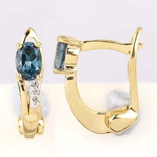 Earrings: London Blue Topaz Oval 6x4mm: No Reserve! Title: Earrings: London Blue Topaz Oval 6x4mm Description: London Blue Topaz Oval 6x4mm - 2Pcs + White Topaz Round 1.00mm - 6Pcs Date/Period: After 2000 Materials: 925 Silver W/Yellow