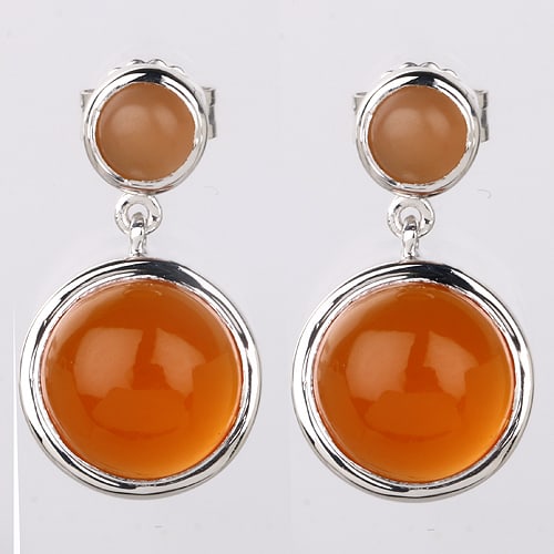 Earrings: Carnelian CAB Round 10.00mm: No Reserve! Title: Earrings: Carnelian CAB Round 10.00mm Description: Carnelian CAB Round 10.00mm - 2Pcs + Peach Moonstone CAB Round 5.00mm - 2Pcs Date/Period: After 2000 Materials: 925 Silver