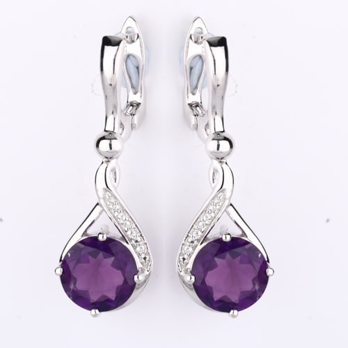Earrings: African Amethyst Round 9.50mm: No Reserve! Title: Earrings: African Amethyst Round 9.50mm Description: African Amethyst Round 9.50mm - 2Pcs + White Topaz Round 1.00mm - 16Pcs Date/Period: After 2000 Materials: 925 Silver W/Rhodium