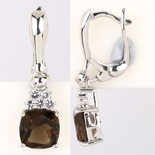 Earrings: Smoky Quartz Cushion 8.00mm (1 of 1)