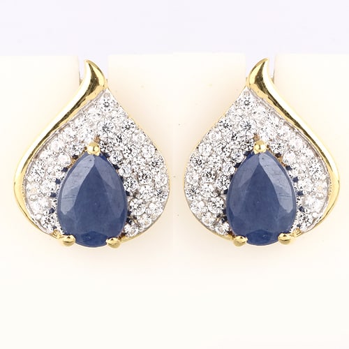 Earrings: African Blue Sapphire Pears 7x5mm: No Reserve! Title: Earrings: African Blue Sapphire Pears 7x5mm Description: African Blue Sapphire Pears 7x5mm - 2Pcs + White Zircon Round 1.00mm - 64Pcs + White Zircon Round 1.20mm - 6Pcs