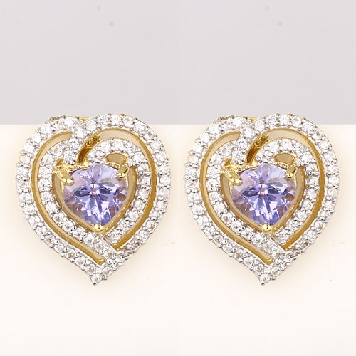 Earrings: Tanzanite Heart Shape 5.00mm: No Reserve! Title: Earrings: Tanzanite Heart Shape 5.00mm Description: Tanzanite Heart Shape 5.00mm - 2Pcs + White Zircon Round 0.80mm - 132Pcs Date/Period: After 2000 Materials: 925 Silver W/Yellow