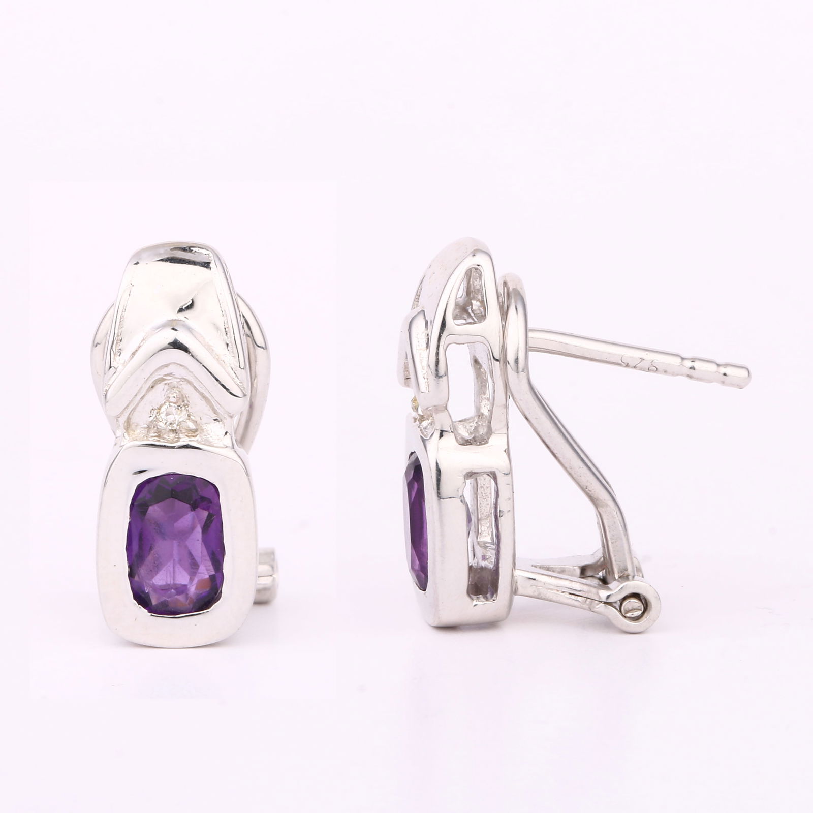 Earrings: African Amethyst Cushion 6x4mm - 3