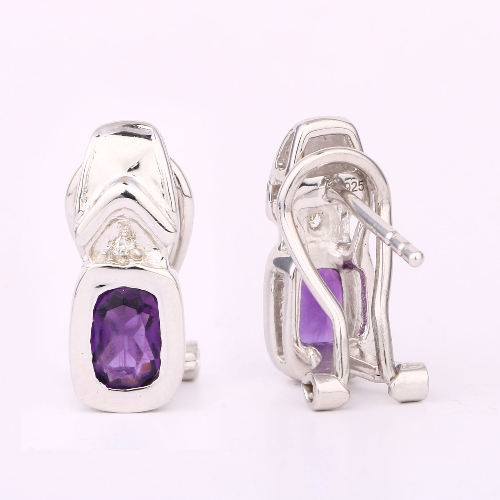 Earrings: African Amethyst Cushion 6x4mm - 4