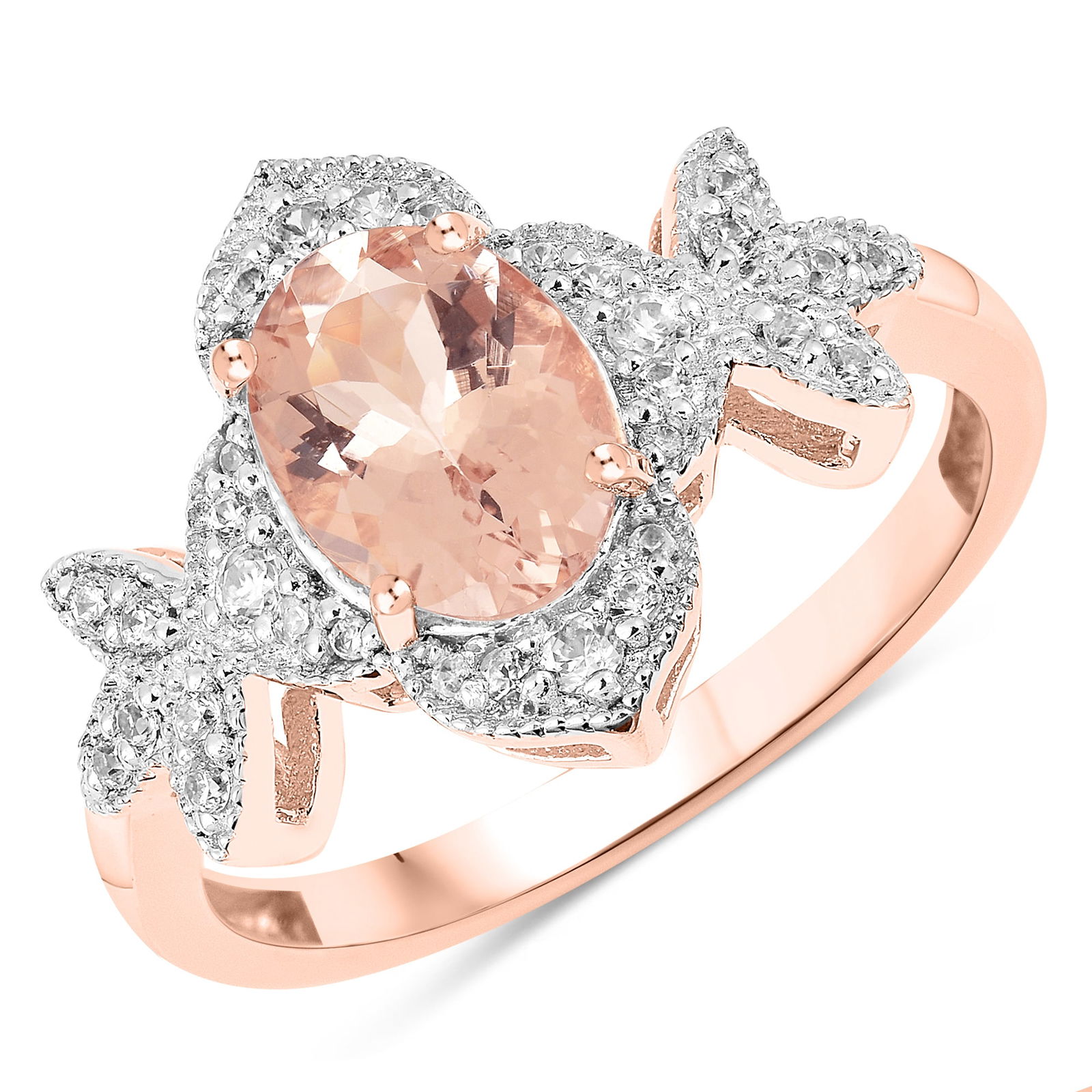 Ring: Morganite Oval 8x6mm: No Reserve! Title: Ring: Morganite Oval 8x6mm Description: Morganite Oval 8x6mm - 1Pcs + White Zircon Round 1.50mm - 4Pcs + White Zircon Round 1.00mm - 20Pcs + White Zircon Round 0.80mm - 8Pcs