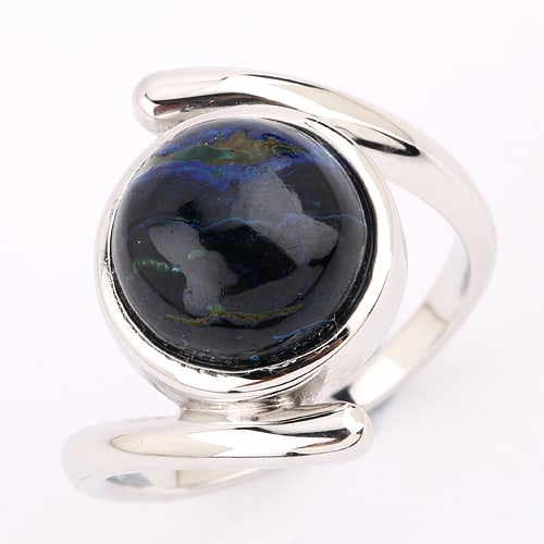 Ring: Azurite CAB Round 10.00mm: No Reserve! Title: Ring: Azurite CAB Round 10.00mm Description: Azurite CAB Round 10.00mm - 1Pc Date/Period: After 2000 Materials: 925 Silver W/Rhodium Gross Weight: 4.89 Gem Weight: 3.96 Dia Weight: