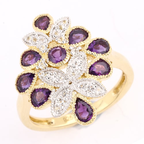 Ring: African Amethyst Round 3.00mm: No Reserve! Title: Ring: African Amethyst Round 3.00mm Description: African Amethyst Round 3.00mm - 1Pcs + African Amethyst Pears 4x3mm - 8Pcs + White Topaz Round 1.30mm - 6Pcs + White Topaz Round