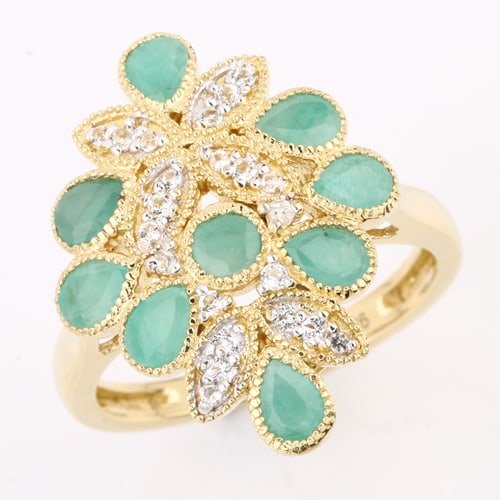 Ring: Sakota Emerald Round 3.00mm: No Reserve! Title: Ring: Sakota Emerald Round 3.00mm Description: Sakota Emerald Round 3.00mm - 1Pcs + Sakota Emerald Pears 4x3mm - 8Pcs + White Topaz Round 1.30mm - 6Pcs + White Topaz Round 1.20mm -