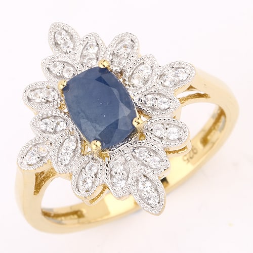 Ring: Indian Blue Sapphire Cushion 7x5mm: No Reserve! Title: Ring: Indian Blue Sapphire Cushion 7x5mm Description: Indian Blue Sapphire Cushion 7x5mm - 1Pcs + White Zircon Round 1.00mm - 28Pcs + White Zircon Round 0.80mm - 4Pcs Date/Period: