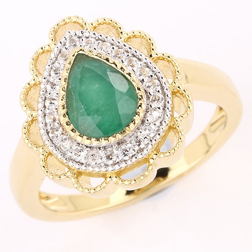 Ring: Sakota Emerald Pears 8x6mm: No Reserve! Title: Ring: Sakota Emerald Pears 8x6mm Description: Sakota Emerald Pears 8x6mm - 1Pcs + White Zircon Round 1.20mm - 22Pcs Date/Period: After 2000 Materials: 925 Silver W/Yellow Gold
