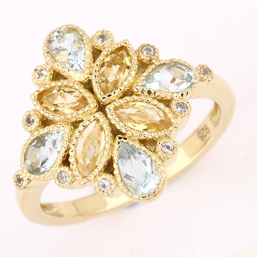 Ring: Aquamarine Pears 5x3mm: No Reserve! Title: Ring: Aquamarine Pears 5x3mm Description: Aquamarine Pears 5x3mm - 4Pcs + Citrine Marquise 5x2.50mm - 4Pcs + White Topaz Round 1.00mm - 10Pcs Date/Period: After 2000 Materials: 925