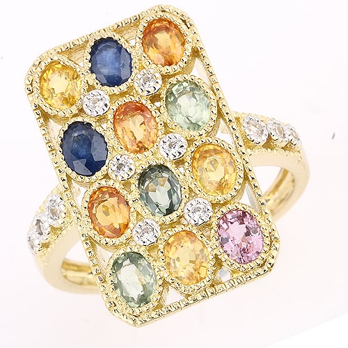 Ring: Yellow Sapphire Oval 4x3mm: No Reserve! Title: Ring: Yellow Sapphire Oval 4x3mm Description: Yellow Sapphire Oval 4x3mm - 3Pcs + Blue Sapphire Oval 4x3mm - 2Pcs + Green Sapphire Oval 4x3mm - 3Pcs + Orange Sapphire Oval 4x3mm - 3