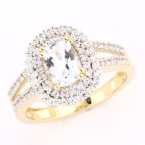 Ring: Aquamarine Cushion 7x5mm: No Reserve! Title: Ring: Aquamarine Cushion 7x5mm Description: Aquamarine Cushion 7x5mm - 1Pcs + White Zircon Round 1.20mm - 26Pcs + White Zircon Round 1.00mm - 48Pcs Date/Period: After 2000 Materials