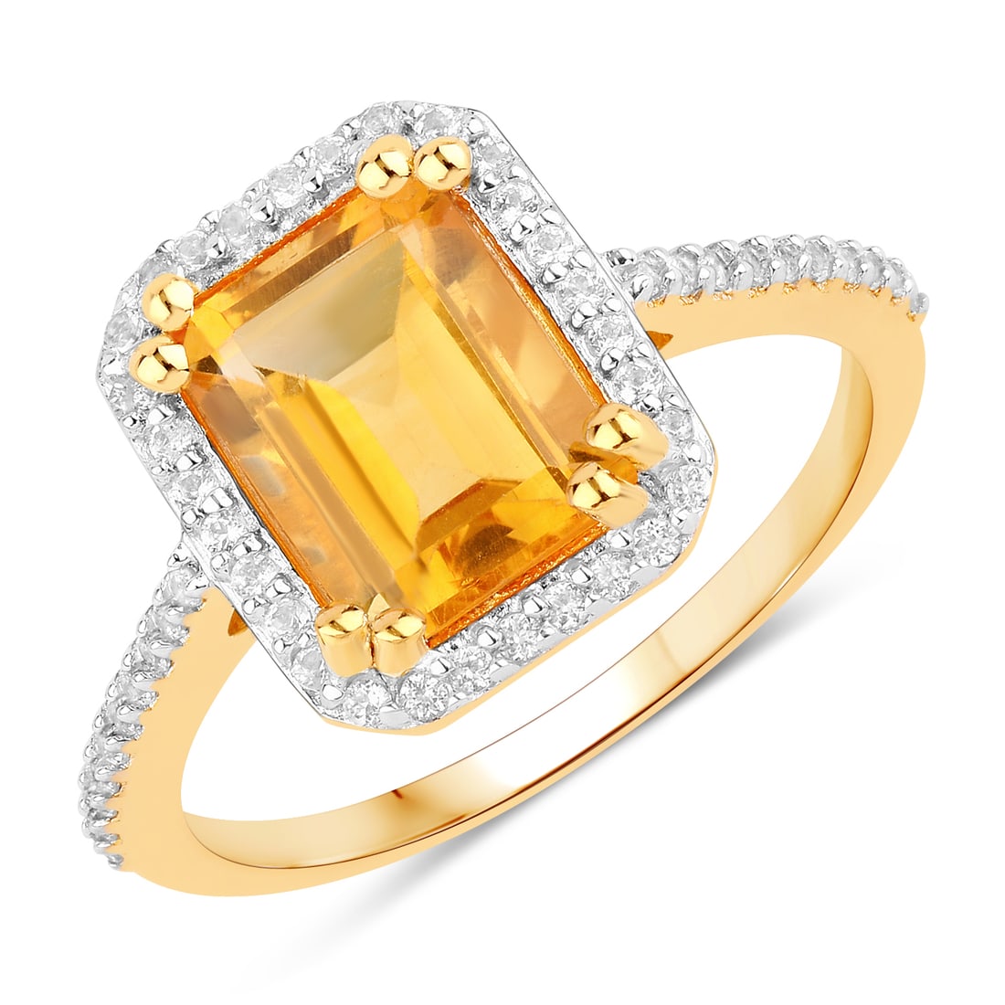 Ring: Madeira Citrine Octagon 9x7mm: No Reserve! Title: Ring: Madeira Citrine Octagon 9x7mm Description: Madeira Citrine Octagon 9x7mm - 1Pcs + White Topaz Round 1.00mm - 48Pcs Date/Period: After 2000 Materials: 925 Silver W/Yellow Gold