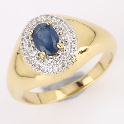 Ring: Blue Sapphire Oval 6x4mm: No Reserve! Title: Ring: Blue Sapphire Oval 6x4mm Description: Blue Sapphire Oval 6x4mm - 1Pcs + White Zircon Round 1.30mm - 14Pcs + White Zircon Round 0.80mm - 32Pcs Date/Period: After 2000 Materials