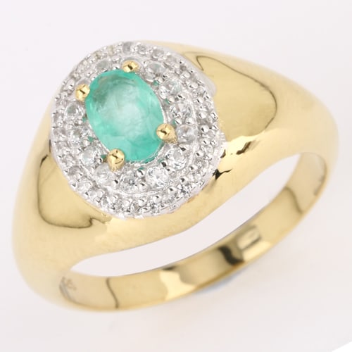 Ring: Zambian Emerald Oval 6x4mm: No Reserve! Title: Ring: Zambian Emerald Oval 6x4mm Description: Zambian Emerald Oval 6x4mm - 1Pcs + White Zircon Round 1.30mm - 14Pcs + White Zircon Round 0.80mm - 32Pcs Date/Period: After 2000