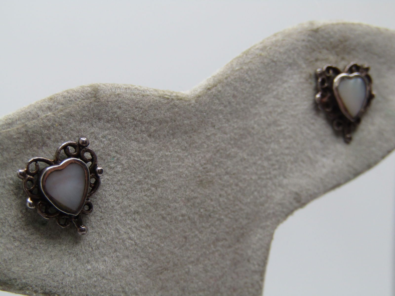 Vintage Sterling Inlaid MOP Heart Earrings, Pierced, 1970's-1980's, Signed MA - 4