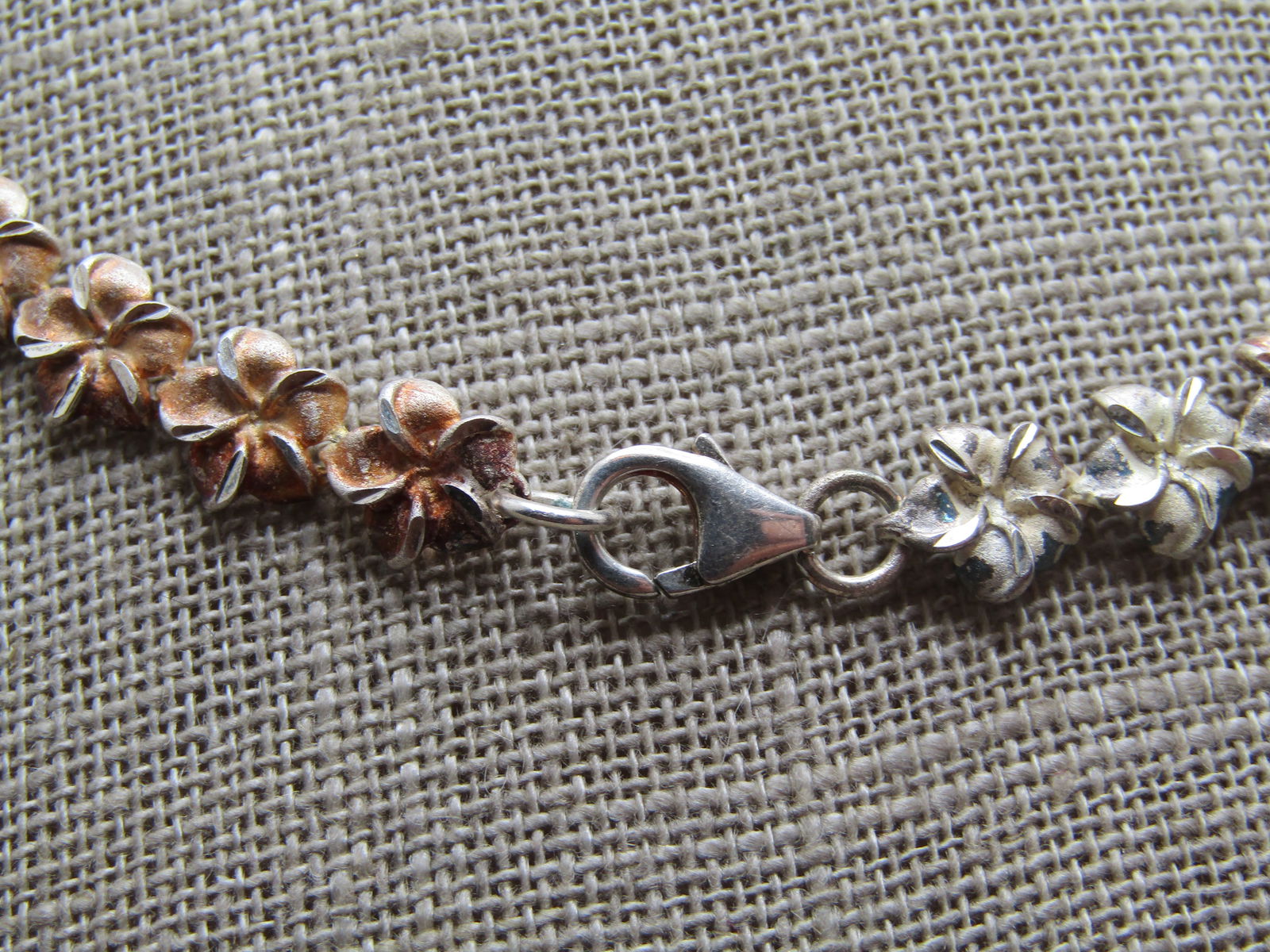 Vintage Sterling Plumeria Link Necklace, 18", 1990's, Signed - 4