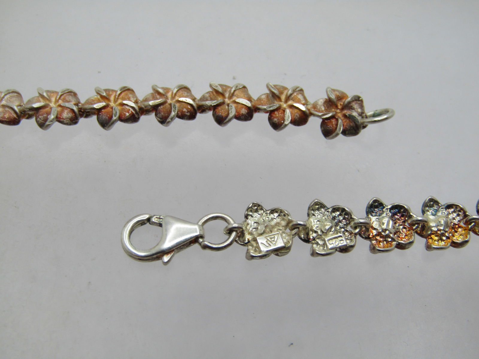 Vintage Sterling Plumeria Link Necklace, 18", 1990's, Signed - 5