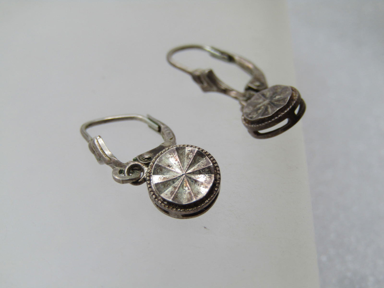 Vintage Sterling Etched Dangle Earrings, Pierced Leverback, Signed, 1970's-1980's - 3