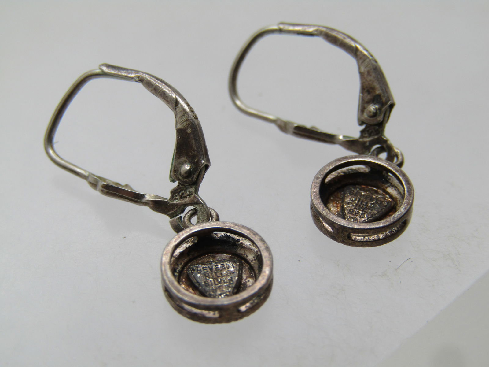 Vintage Sterling Etched Dangle Earrings, Pierced Leverback, Signed, 1970's-1980's - 4