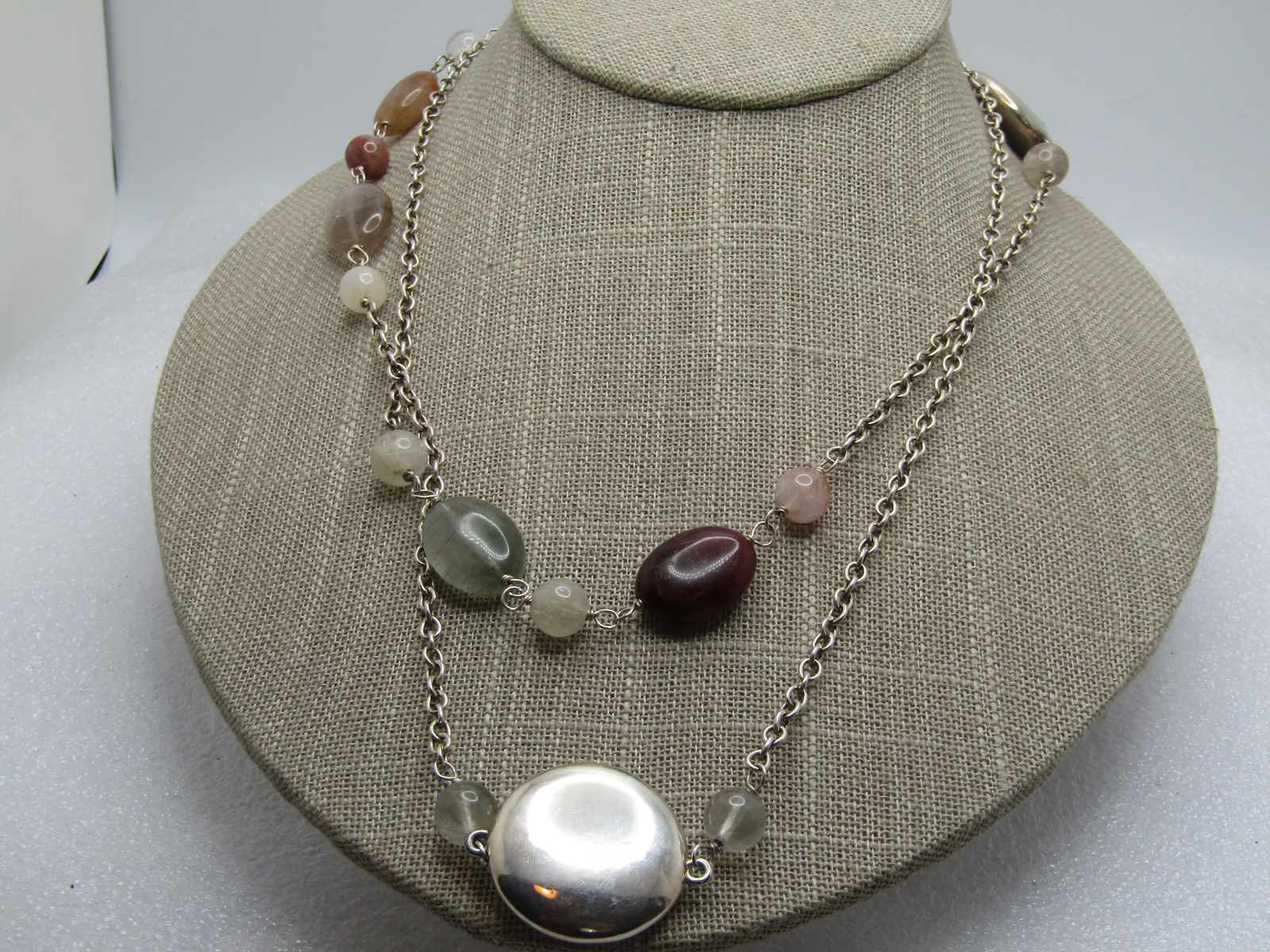 Vintage Sterling & Hardstone 38" Necklace, Toggle Clasp , 1980's-1990's - 2