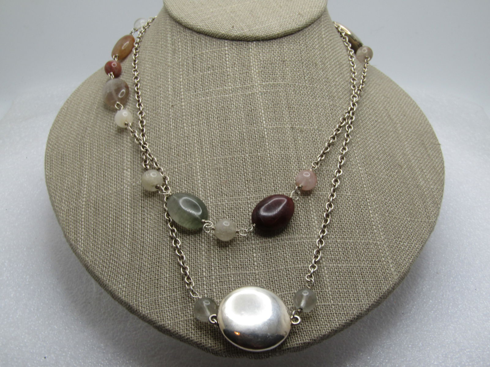 Vintage Sterling & Hardstone 38" Necklace, Toggle Clasp , 1980's-1990's - 3
