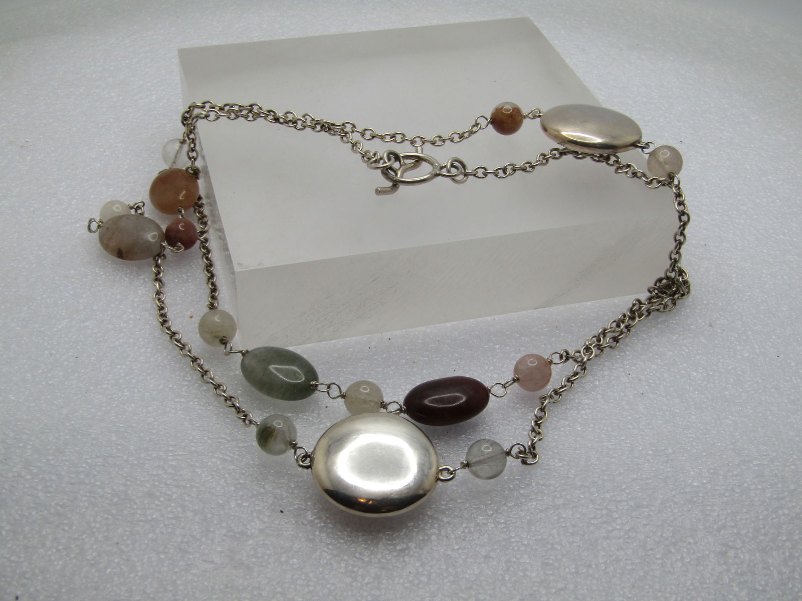 Vintage Sterling & Hardstone 38" Necklace, Toggle Clasp , 1980's-1990's - 4
